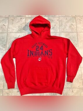 Y2K Cleveland Indians Grady Sizemore Hooded Sweatshirt Size L Lee Sport MLB Red